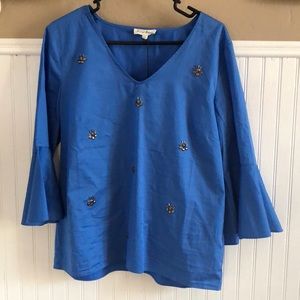 Bell sleeves Royal Blue top with Beading detail 🔹